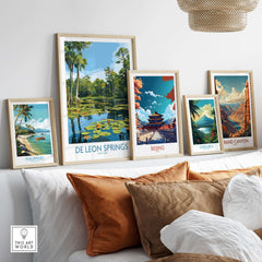 De Leon Springs Florida Green Lily Pond Poster - Florida State Park Decor displayed among other nature-themed art.