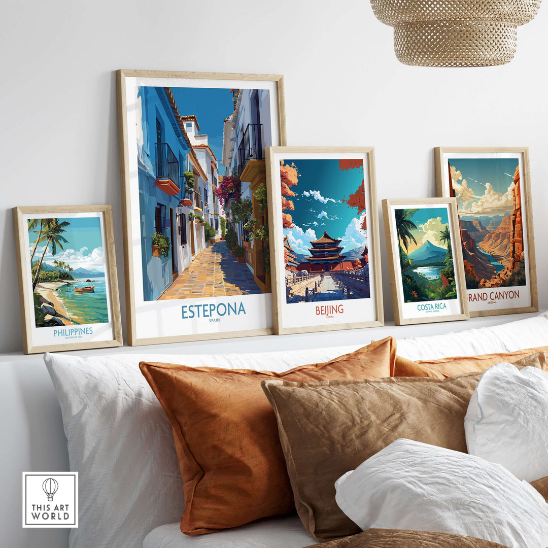 Estepona Spain Art Print | Spanish Architecture Poster displayed among other travel art prints.