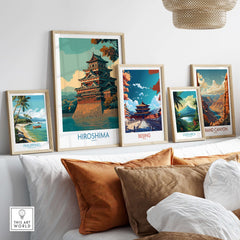 Hiroshima Japan Wall Art - Traditional Landmark Decor displayed in a stylish living room setting with other travel art.