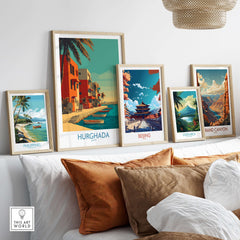 Hurghada Egypt Wall Art - Travel Print displayed among other travel-themed wall art prints.