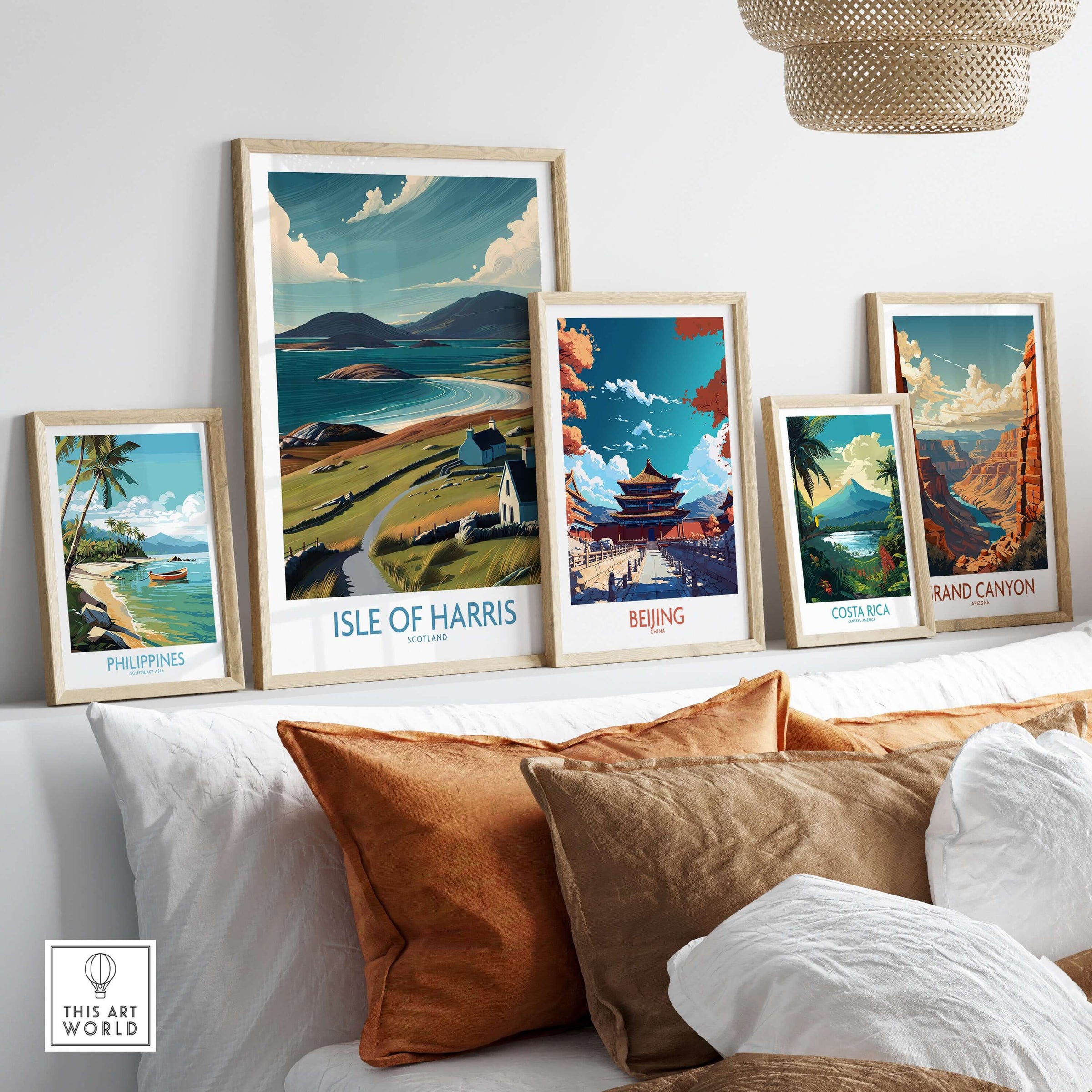 Isle of Harris Scotland Hebridean Landscape Poster - Remote Scottish Island Artwork displayed among framed travel posters.