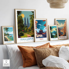 Kuala Lumpur Malaysia Print Sunny Urban Oasis - Malaysian Travel Poster displayed among other travel posters.