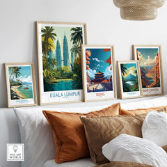 Kuala Lumpur Malaysia KLCC Park Wall Art - Malaysian Skyline Art Print displayed in a stylish living room setting.