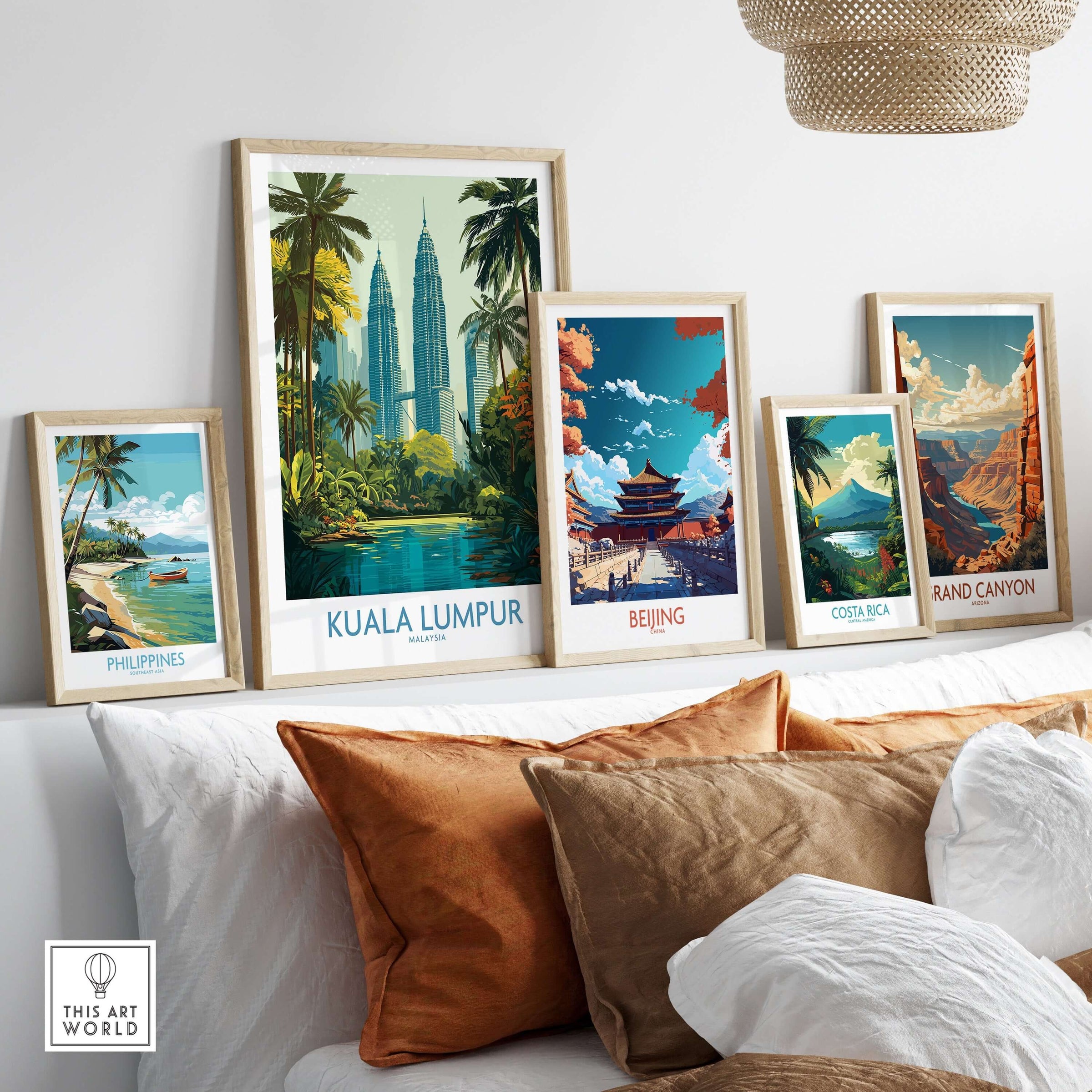 Kuala Lumpur Malaysia KLCC Park Wall Art - Malaysian Skyline Art Print displayed in a stylish living room setting.