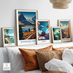 Mammoth Lakes California Wall Art - Eastern Sierra Travel Print displayed with other travel prints.