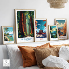 Muir Woods Print California - California National Park Wall Art displayed among other travel prints.