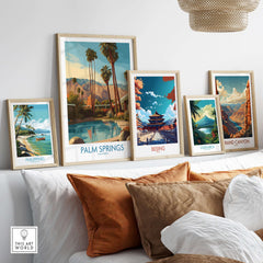 Palm Springs California Poolside Mountain View Print - California Travel Decor displayed in a modern art arrangement.