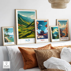 Sa Pa Vietnam Print - Rice Terrace Village Poster - Vietnamese Countryside Travel Print displayed on a wall.
