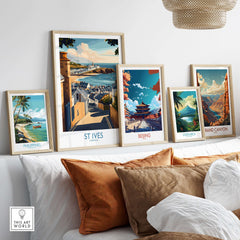 St Ives Cornwall Seaside Street Poster - Coastal Village Landscape Decor displayed among other travel posters.