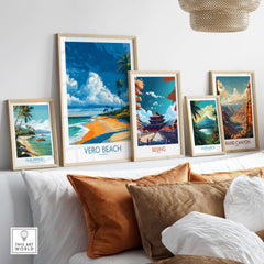 Vero Beach Sunny Coastal Landscape Print - Florida Travel Decor displayed among framed travel art.