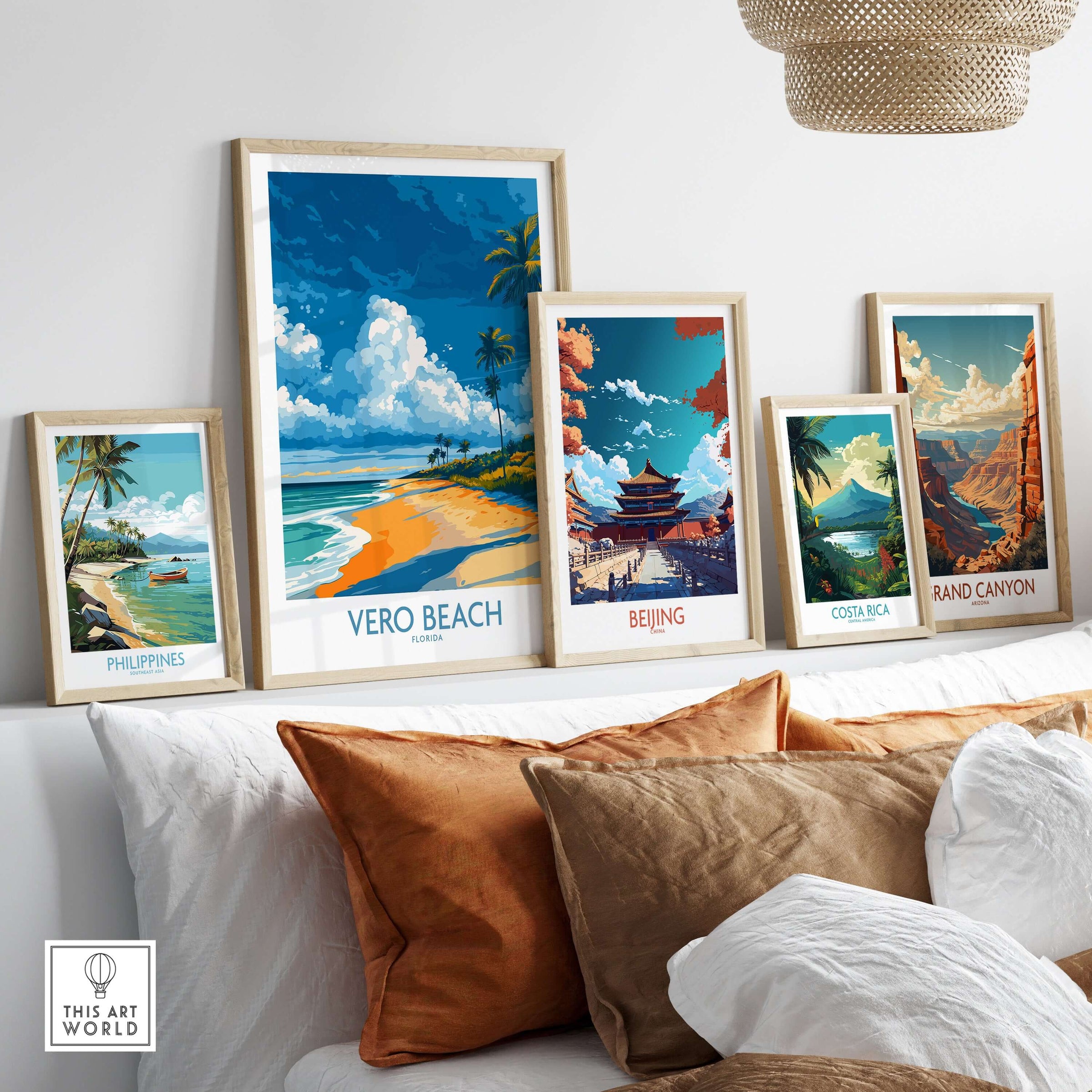 Vero Beach Sunny Coastal Landscape Print - Florida Travel Decor displayed among framed travel art.
