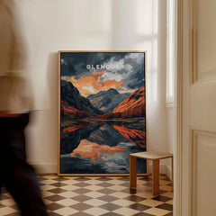 Glencoe Wall Art as a framed canvas leaning in a hallway with a chequered tiled floor