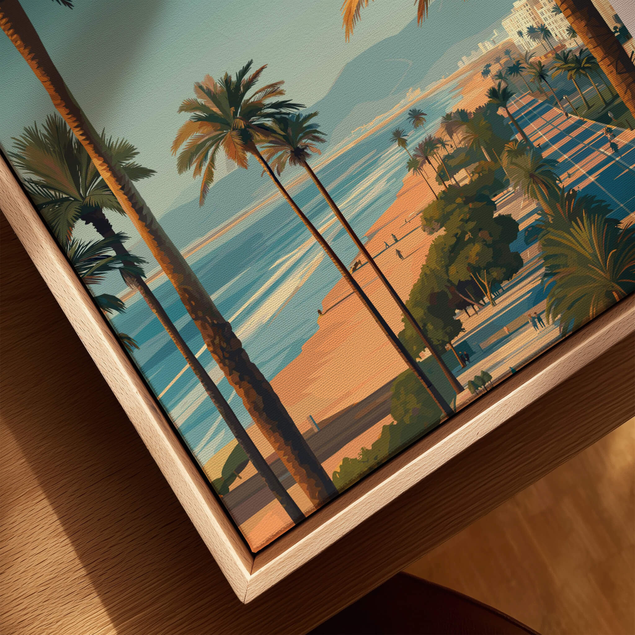 Agadir Travel Poster Print Morocco - Palm Trees featuring palm trees and a beach view.
