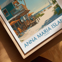 Anna Maria Island Florida travel poster framed canvas with beach house and ocean view