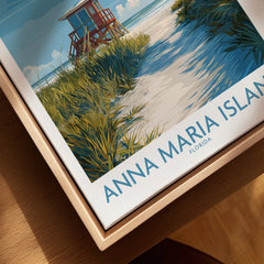 Anna Maria Island Florida travel poster on framed canvas with beach and lifeguard tower