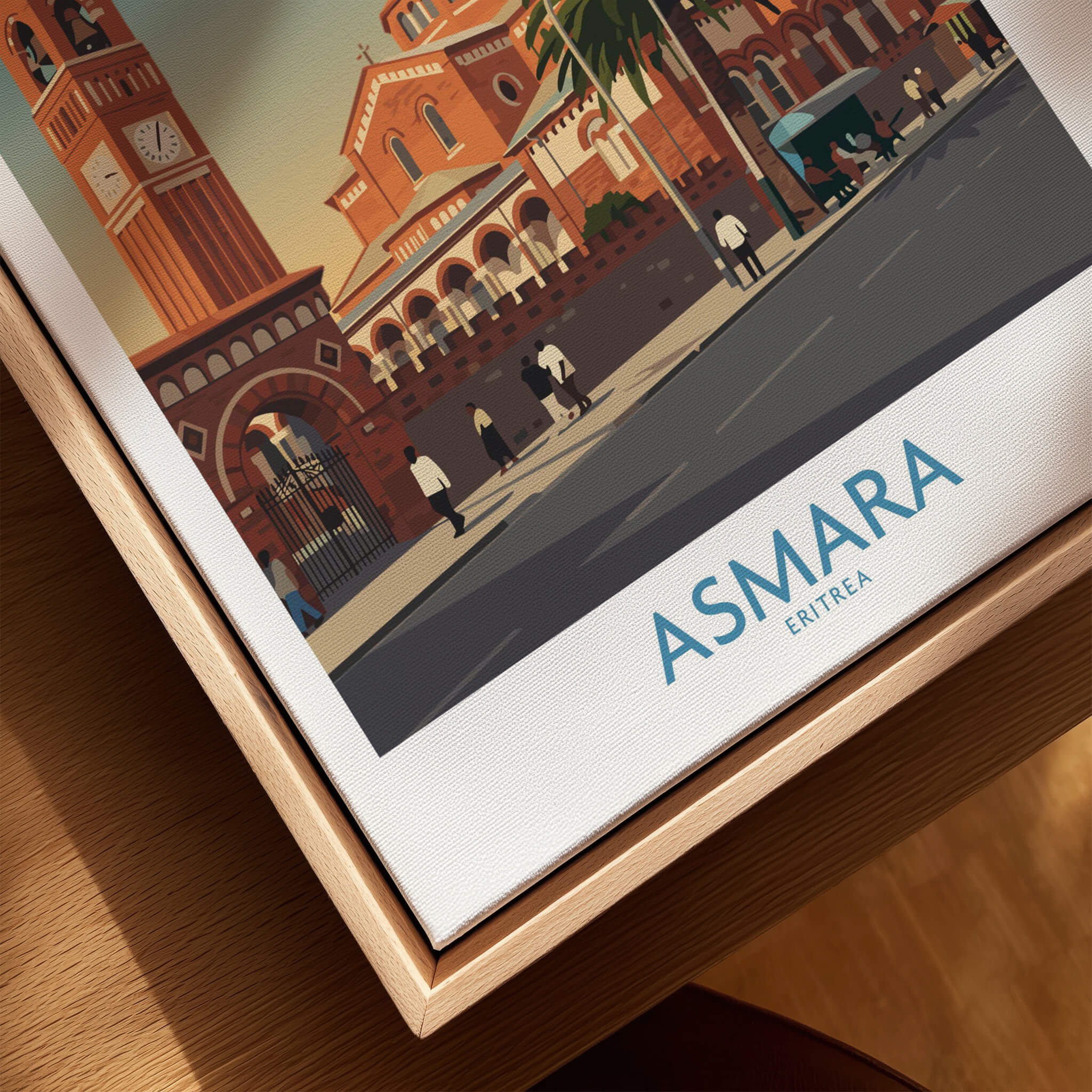 Asmara Eritrea Wall Art – Historic Architecture and City Street Decor Poster showcasing vibrant street life and colonial architecture.