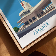 Asmara Eritrea Print – Fiat Tagliero Poster featuring the Art Deco building design in a colorful illustration.