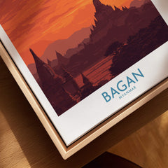 Bagan Myanmar Wall Art – Buddhist Pagoda Skyline Canvas Print showcasing a beautiful landscape of pagodas at sunset.