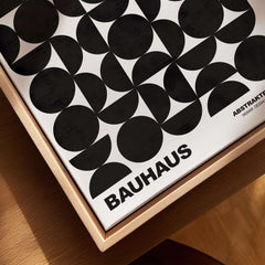 Bauhaus Exhibition Prints - Geometric Circle Shapes Art Print Black White Pattern featuring black and white geometric shapes.
