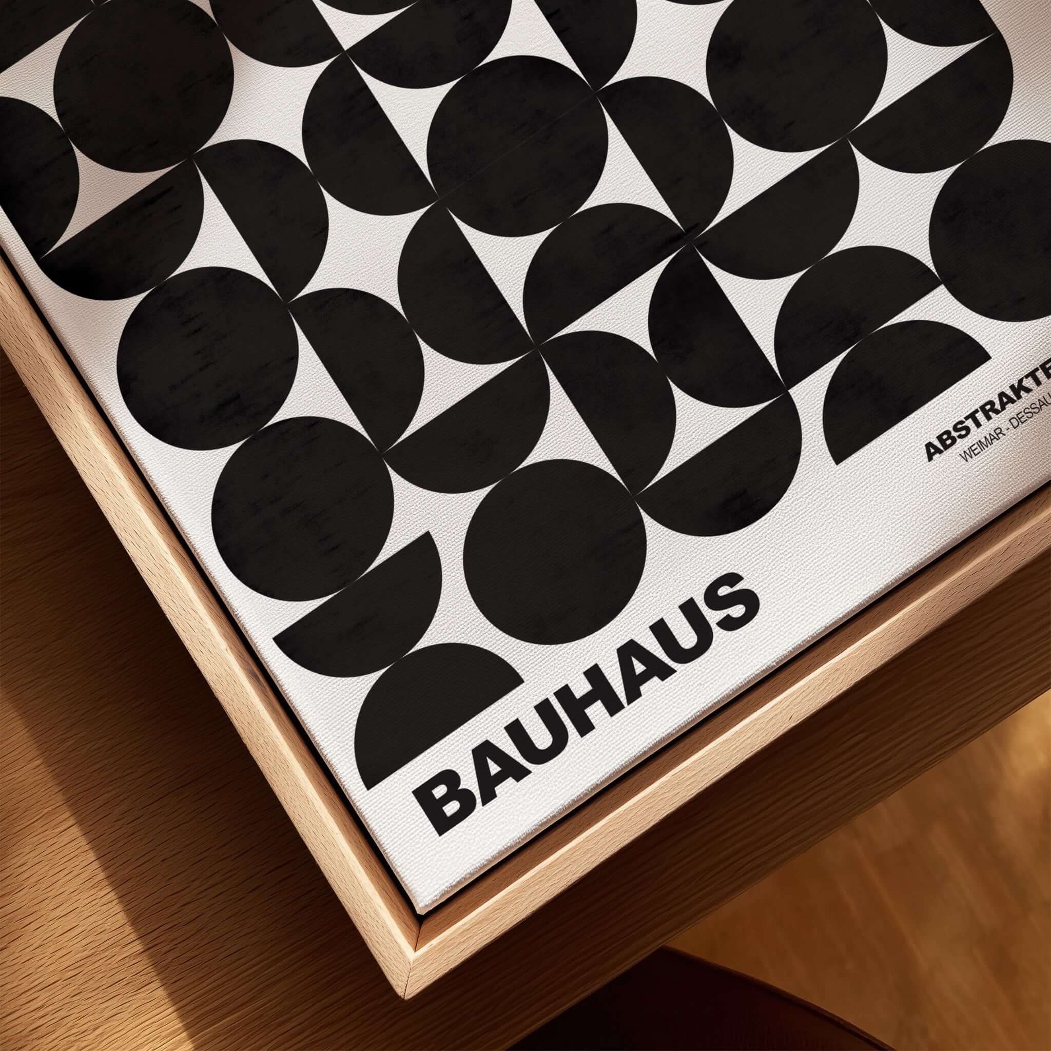 Bauhaus Exhibition Prints - Geometric Circle Shapes Art Print Black White Pattern featuring black and white geometric shapes.