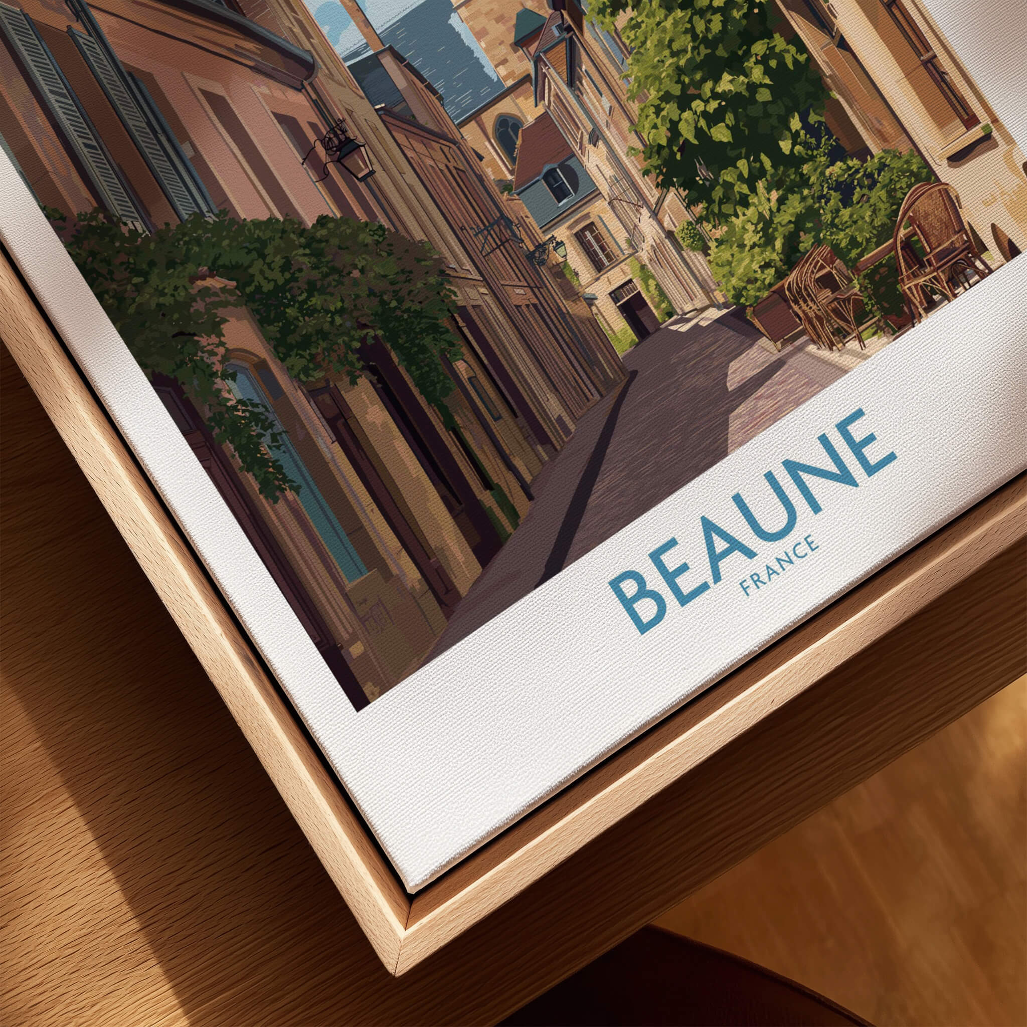 Beaune France Wall Art – Village Print showcasing a charming street in Beaune, France, perfect for enhancing home decor.