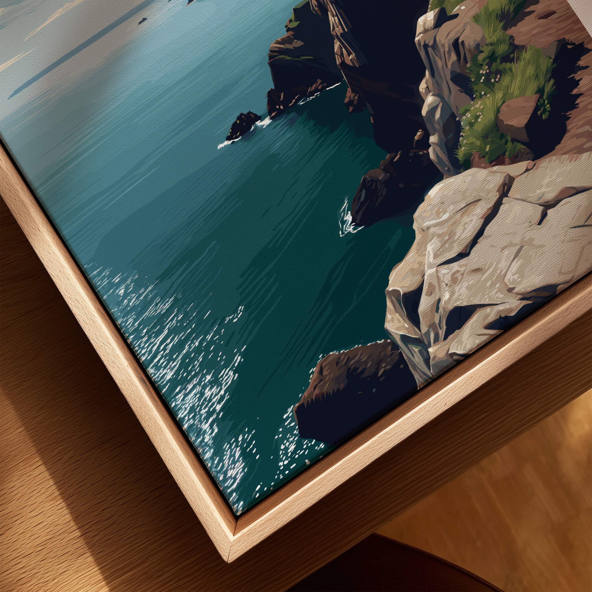 Berry Head Travel Poster – Devon Coastal Cliffs and Ocean View Print showcasing rugged coastlines and ocean views.