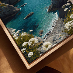 Berry Head Travel Poster – South Devon Coastline and Wildflower Art depicting rugged cliffs and vibrant wildflowers.
