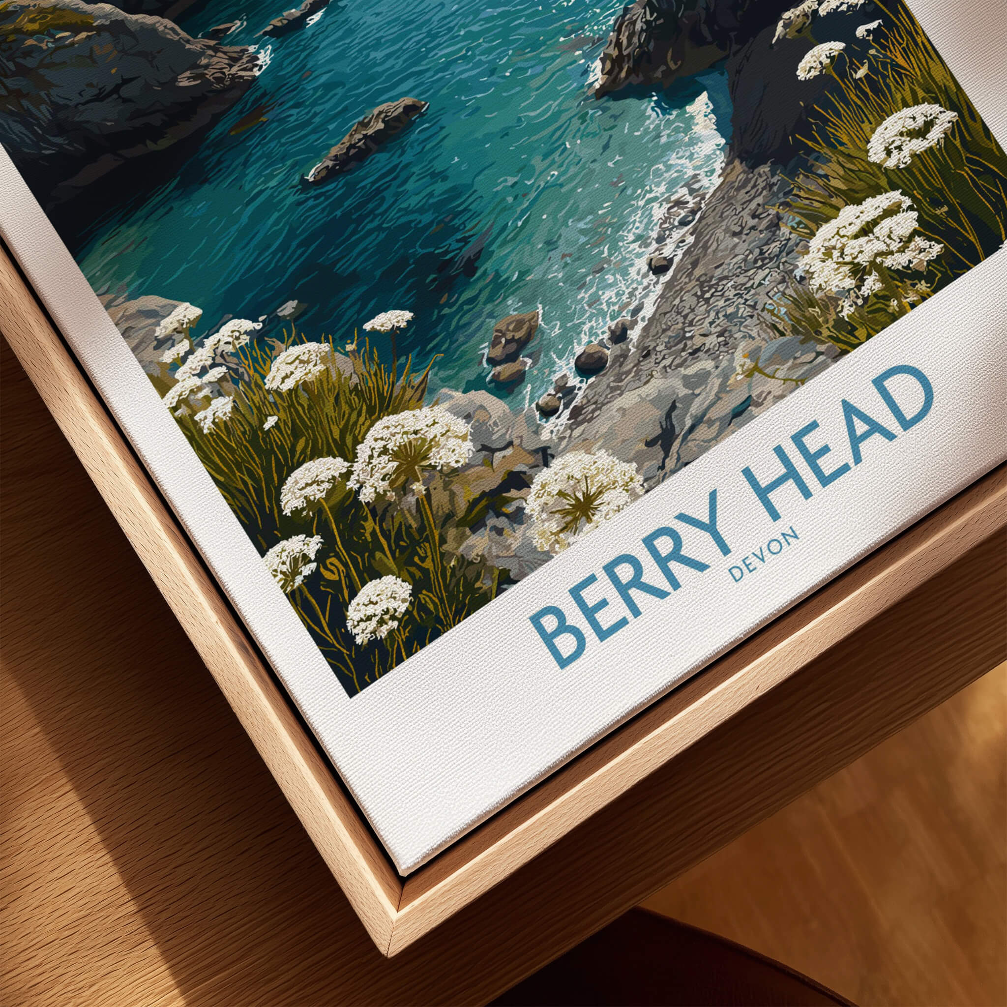 Berry Head Devon Print – Rocky Cliffs and Turquoise Sea Wall Decor showcasing coastal scenery and vibrant waters.