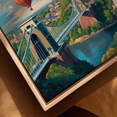 Bristol Travel Poster – Cityscape and Clifton Suspension Bridge Print featuring the iconic bridge and vibrant cityscape.