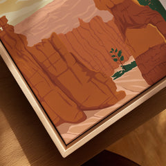 Closeup of Bryce Canyon National Park art print with natural wood floating frame