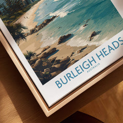 Burleigh Heads Travel Poster - Canvas Print showcasing the beautiful Gold Coast beach and colorful coastal landscape.