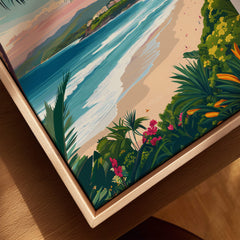 Byron Bay Australia Travel Poster showcasing vibrant coastal scenery, lush foliage, and pristine beaches.