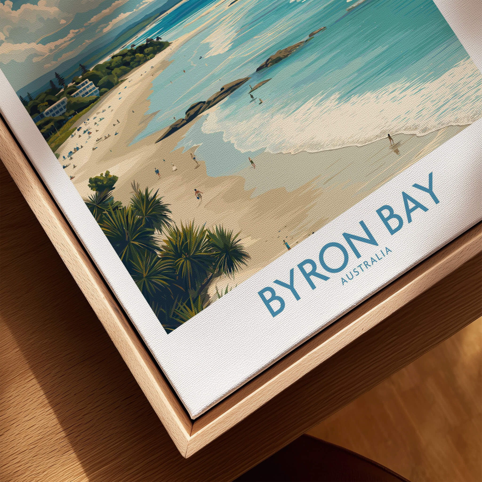 Byron Bay Wall Art Australia Travel Print showcasing a vibrant coastal landscape of Byron Bay, Australia.
