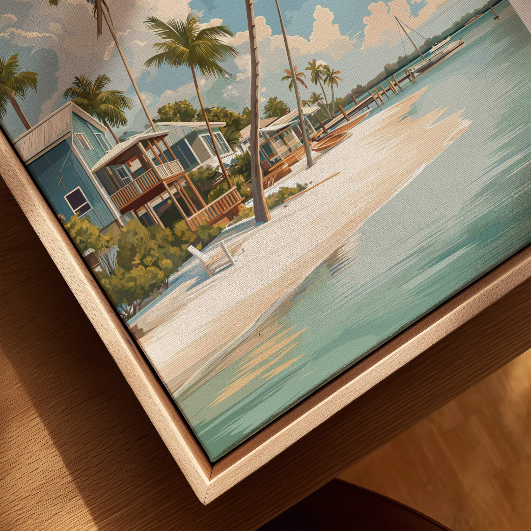 Captiva Island Florida Print – Coastal Palm Tree Art showcasing a serene coastal scene with palm trees and beachfront homes.