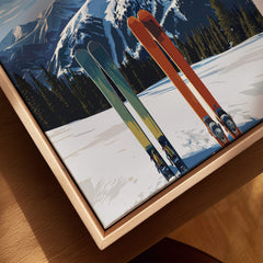 Copper Mountain Travel Poster – Colorado Mountain Summit & Ski Art Print featuring colorful skis against a snowy backdrop.