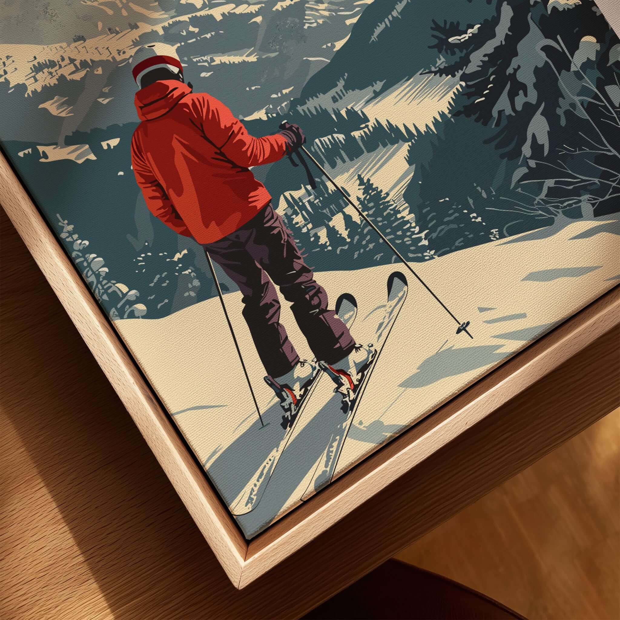 Deer Valley Print Utah featuring a skier ready for the slopes in winter scenery.