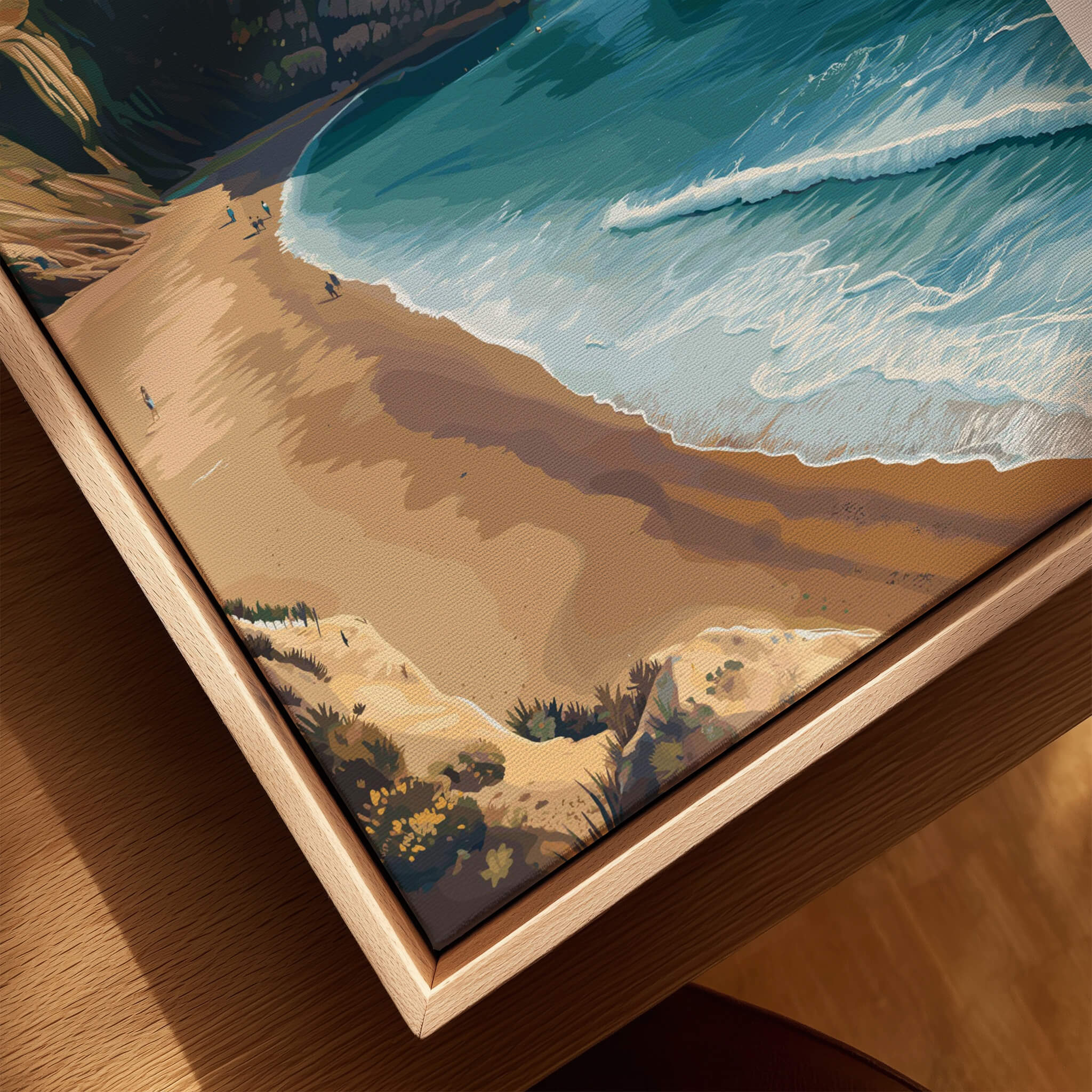 Durdle Door Poster – Jurassic Coast Wall Art showcasing the stunning coastline with waves and beach details.