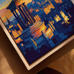 Edinburgh Travel Print showcasing vibrant city architecture and sunset colors, perfect for home decor.
