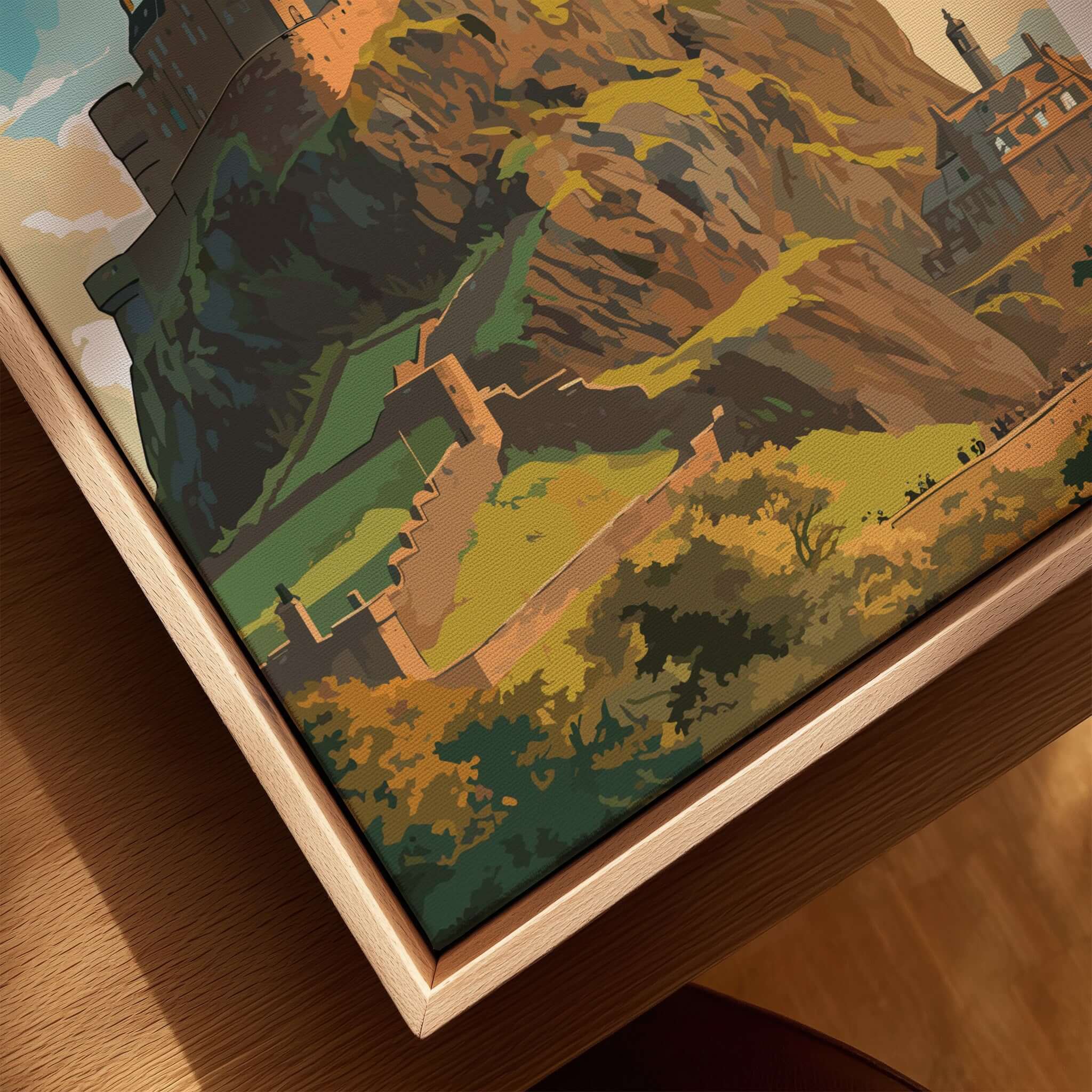 Edinburgh Poster Print featuring the scenic beauty of Edinburgh Castle on a vibrant background.