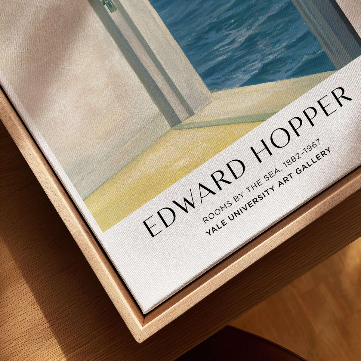 Edward Hopper Rooms by the Sea 1951 Yale University Art Print Poster detail on display with sunlight and sea view.