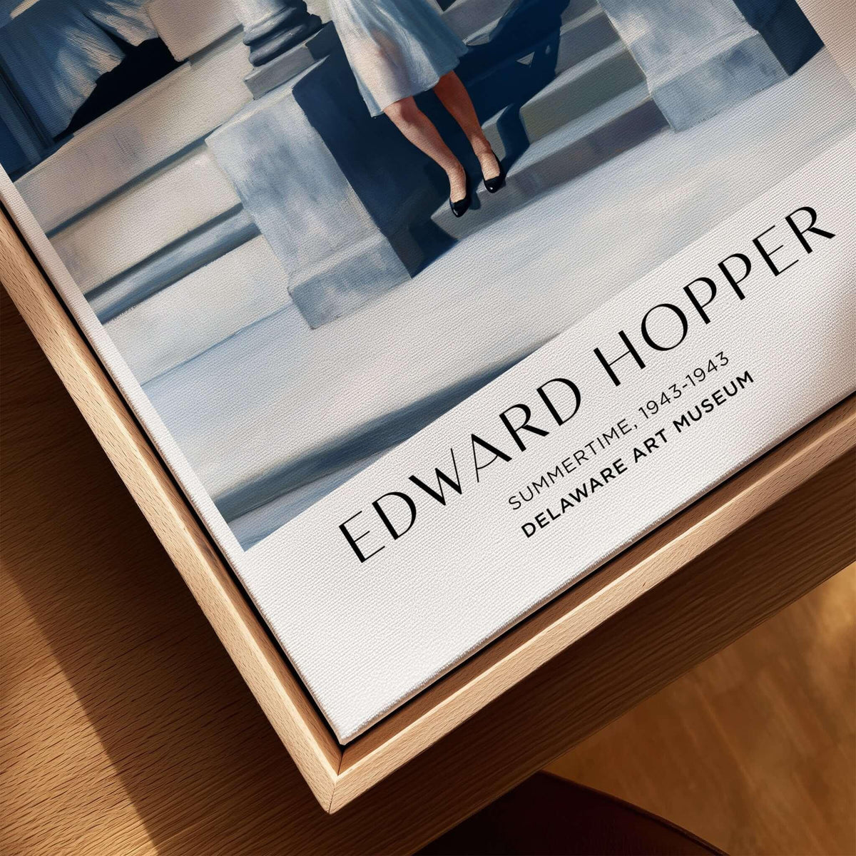 Edward Hopper Summertime 1943 Delaware Art Museum Art Print displayed on a wooden table.