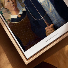 Exhibition Art Print American Gothic Grant Wood Famous Painting Wall Art Poster featuring a farmer and daughter.