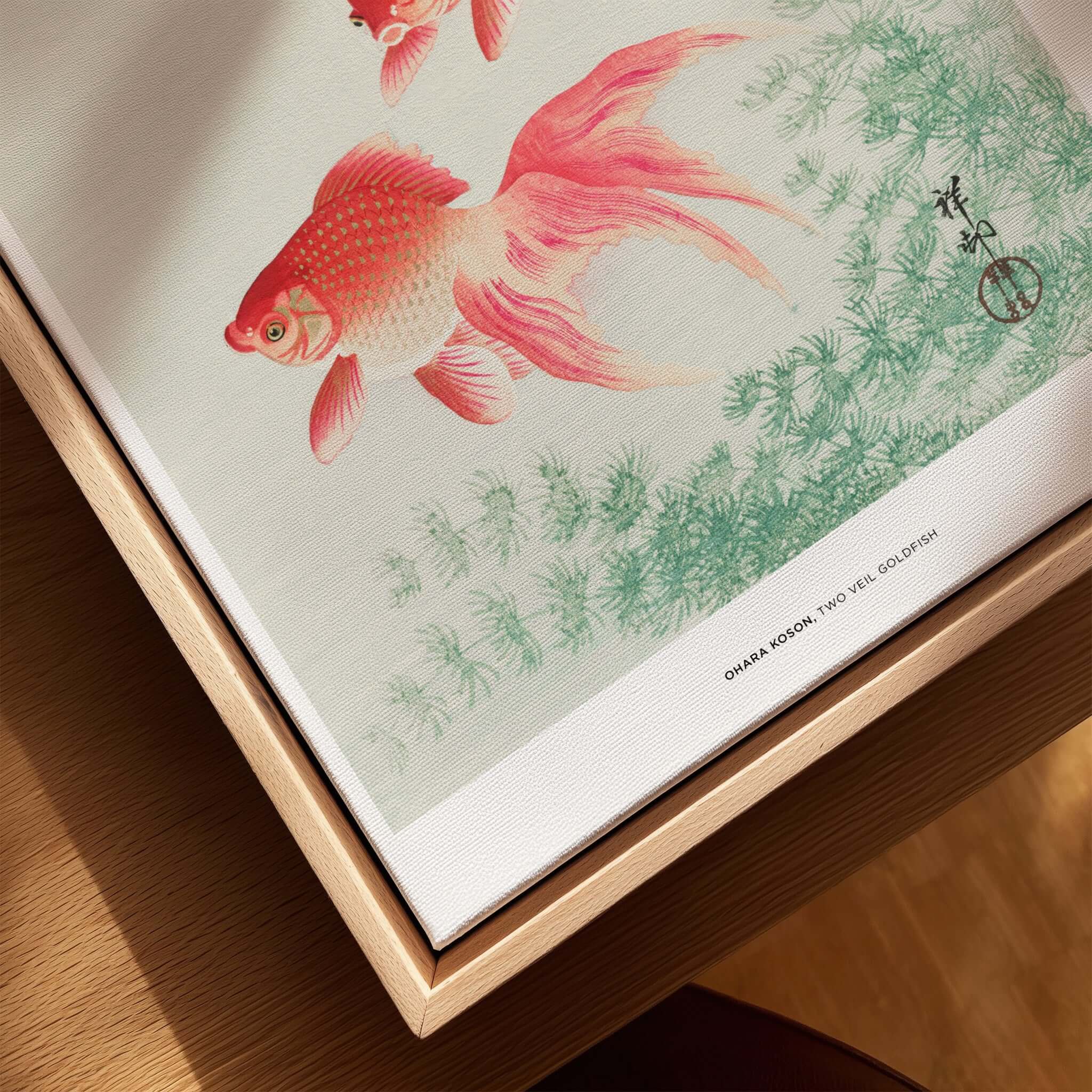 Exhibition Art Print Ohara Koson Two Veil Goldfish Japanese Fish Poster featuring gracefully swimming goldfish.