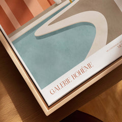 Galerie Bohème Poolside Morocco Architecture Poster Minimalist Wall Art Print displayed in a modern wooden frame.