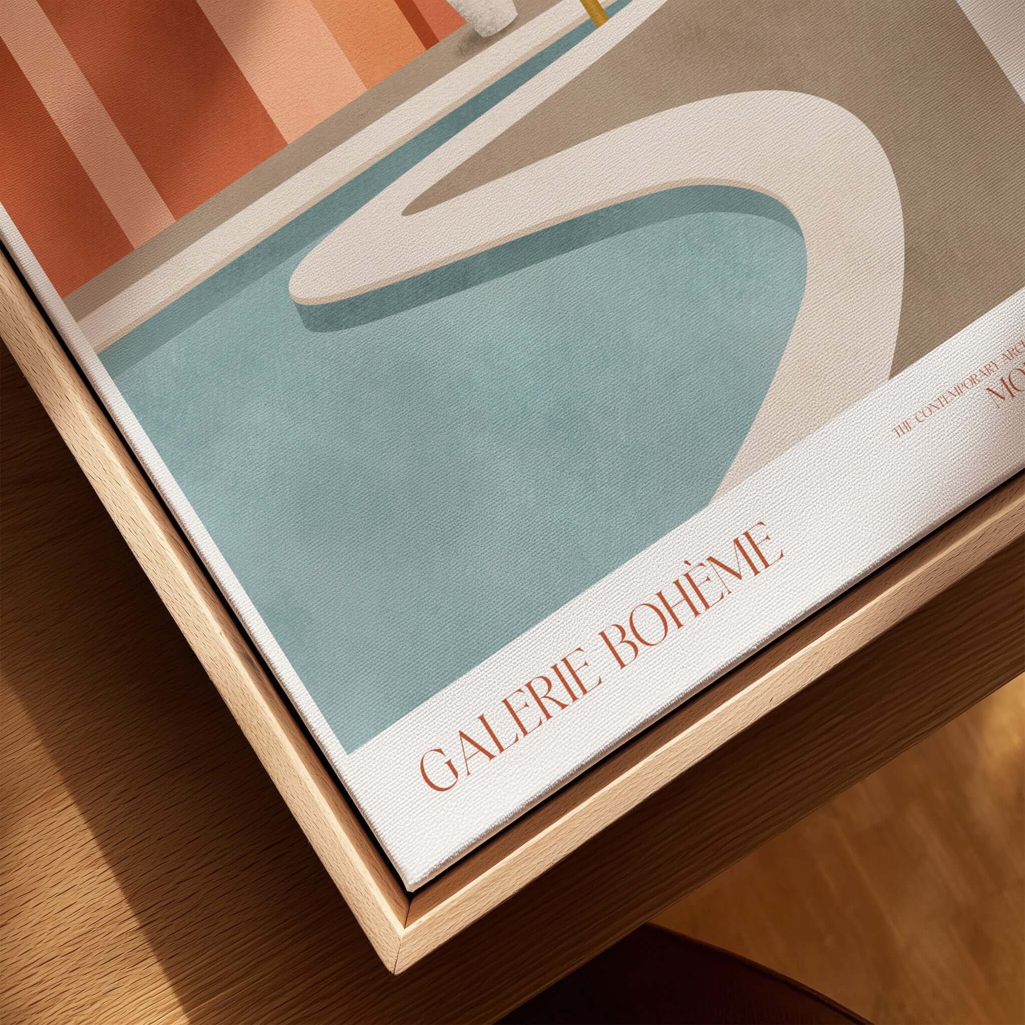 Galerie Bohème Poolside Morocco Architecture Poster Minimalist Wall Art Print displayed in a modern wooden frame.