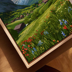 Grindelwald Switzerland Wall Art Print | Summer Alps Nature Travel Posters showcasing vibrant wildflowers in lush alpine meadows.