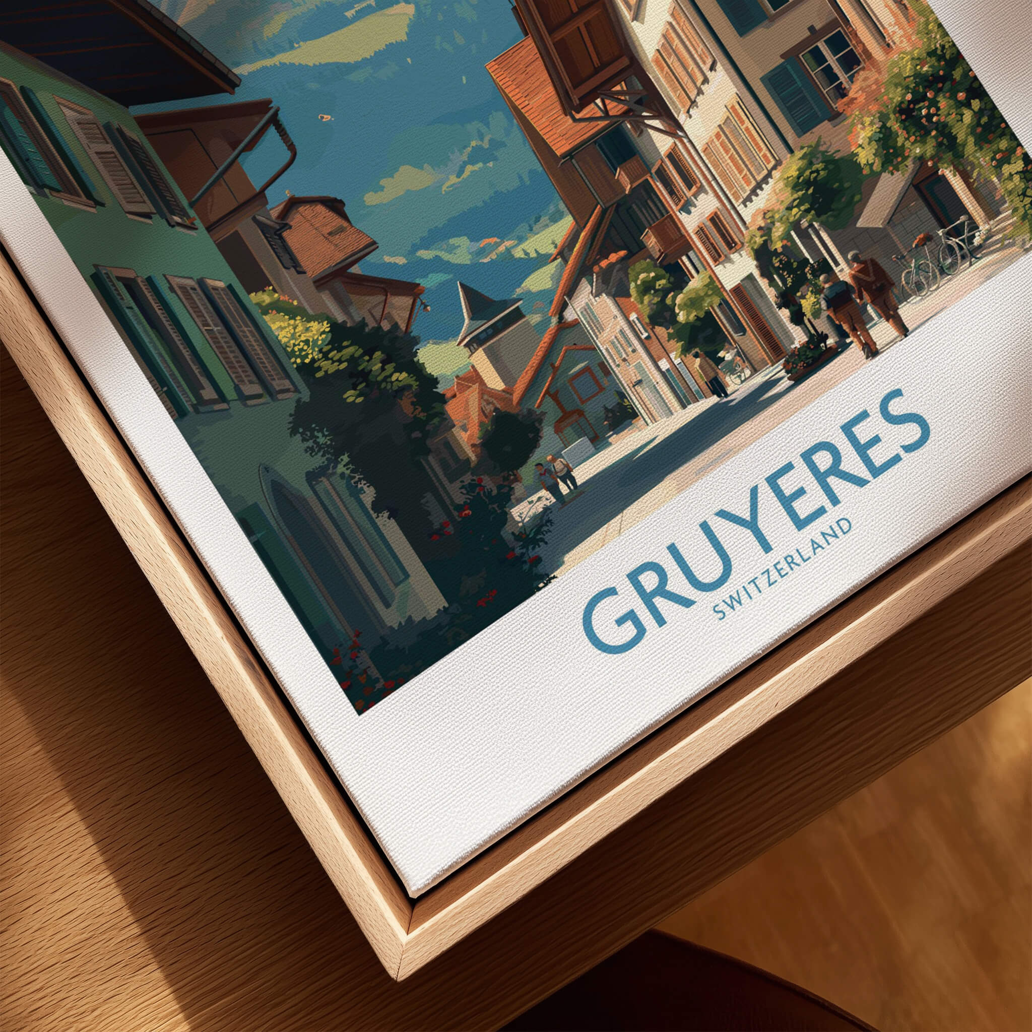 Gruyères Switzerland Poster | Historic European Town Architecture Canvas Print featuring a picturesque street view.