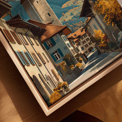 Gruyères Switzerland Wall Art Print | Swiss Travel Poster featuring charming village streets and alpine scenery.