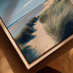 Holkham Beach Norfolk Wall Art Print | Coastal Sand Dunes Travel Poster showcasing a pathway through sand dunes.