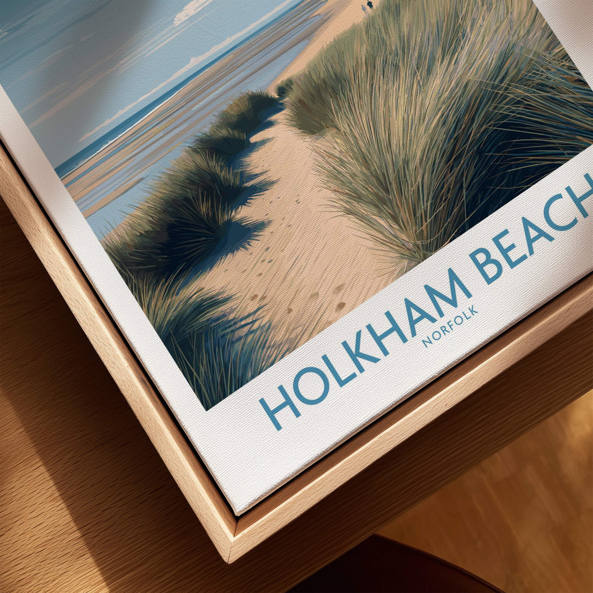 Holkham Beach Norfolk Poster | North Norfolk Shoreline Nature Canvas Print featuring sandy path and grasses.